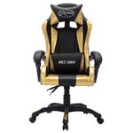 Chaise fauteuil siège pivotante de bureau informatique étude de jeux vidéo avec LED RVB Doré et similicuir multicolore 02_0024205