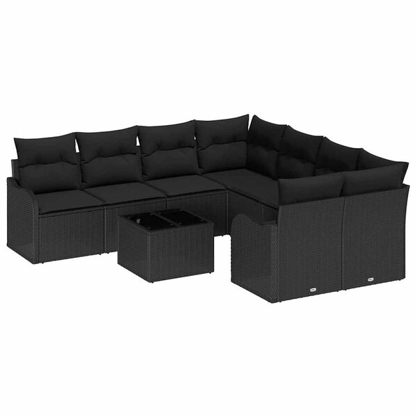 vidaXL Ensemble de canapé de jardin avec coussin 9 Pièces Noir