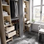 Dressing extensible avec rideau + 4 tiroirs - Décor chêne naturel 180-113 x 50 x Hauteur 205 cm