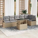 vidaXL Ensemble de canapé de jardin 7 Pièces Beige Poly rotin