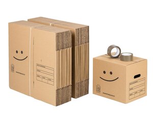 Pack 40 cartons à livres avec poignées + 2 adhésifs offerts