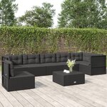 vidaXL Salon de jardin 7 Pièces avec coussins Noir Résine tressée
