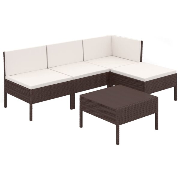 Salon de jardin meuble d'extérieur ensemble de mobilier 5 pièces avec coussins résine tressée marron 02_0016465