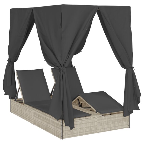 vidaXL Chaiselongue double avec toit et rideaux Gris clair