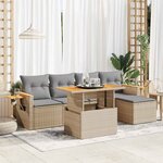 vidaXL Salon de jardin 6 Pièces avec coussins beige résine tressée acacia