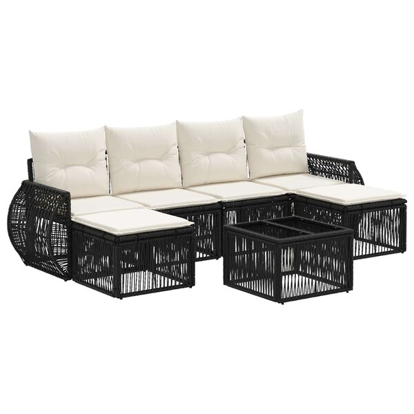 vidaXL Ensemble de canapé de jardin 7 Pièces Noir et blanc crème