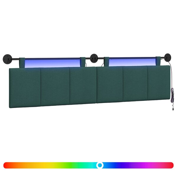 vidaXL Tête de lit suspendue Avec lumière LED Vert foncé Tissu