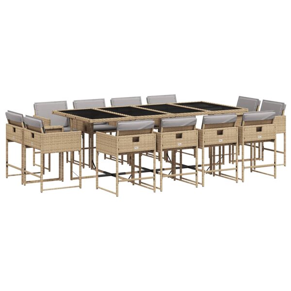 vidaXL Ensemble à manger de jardin coussins 13 Pièces mélange beige rotin