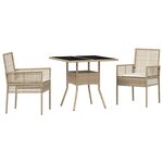 vidaXL Ensemble de salle à manger pour jardin 3 Pièces Beige Poly rotin