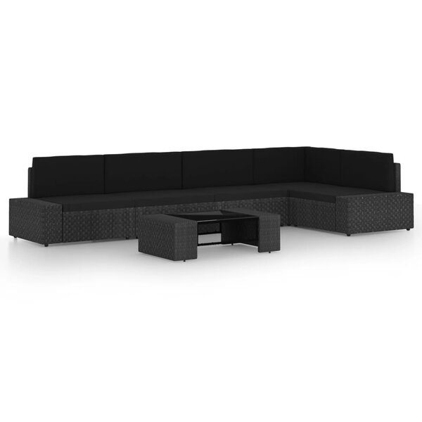 vidaXL Salon de jardin 6 Pièces avec coussins Noir Résine tressée