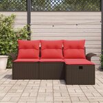 vidaXL Ensemble de canapé de jardin 4 Pièces Marron et rouge polyrotin