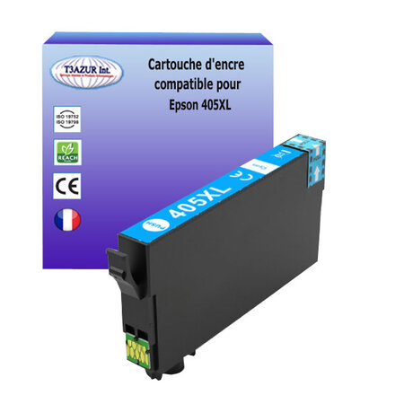 T3AZUR - Cartouche compatible avec Epson 405XL Cyan pour Epson WorkForce WF-3830DWTF  WF-4800  WF-4820DWF  WF-4825DWF