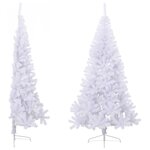 vidaXL Sapin de Noël artificiel moitié avec support blanc 210 cm PVC