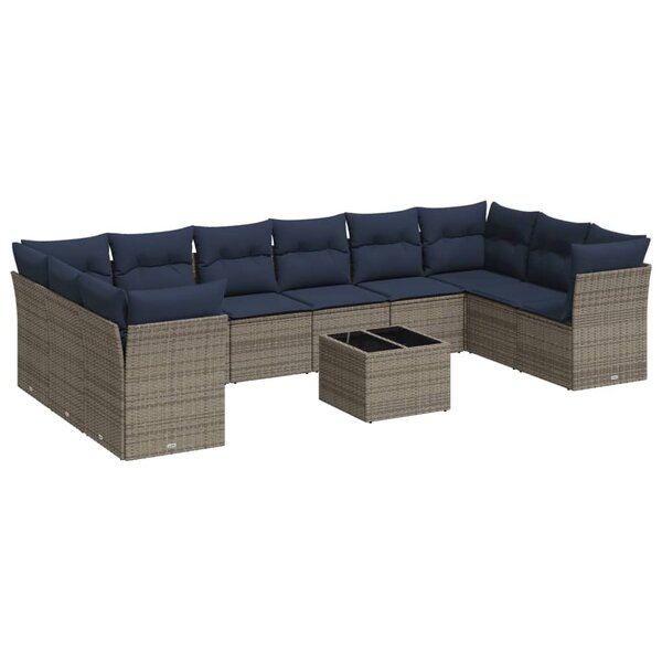 vidaXL Salon de jardin 11 Pièces avec coussins gris résine tressée