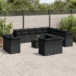 vidaXL Salon de jardin avec coussins 14 Pièces noir résine tressée