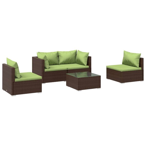 vidaXL Salon de jardin 5 Pièces avec coussins résine tressée marron