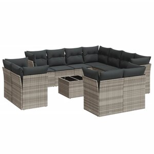 vidaXL Salon de jardin avec coussins 12 Pièces gris clair résine tressée