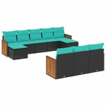 vidaXL Salon de jardin 10 Pièces avec coussins noir résine tressée