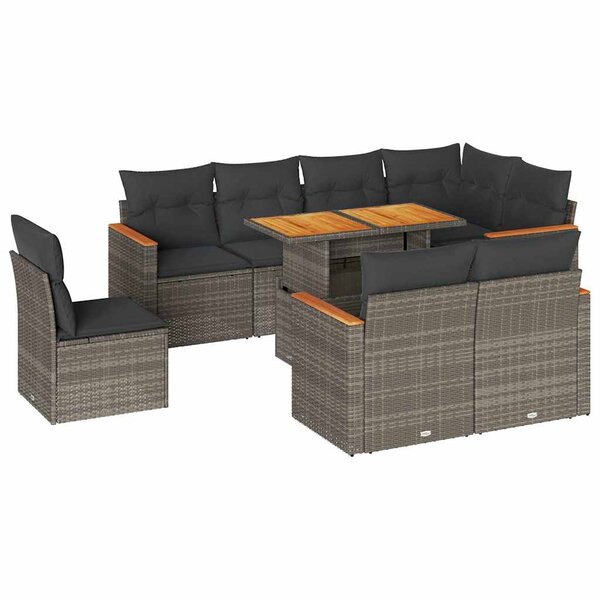 vidaXL Salon de jardin avec coussins 9 Pièces gris résine tressée acacia