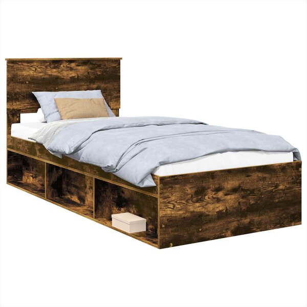 vidaXL Cadre de lit Chêne fumé 90 x 200 cm Bois d'ingénierie