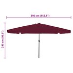 vidaXL Parasol de jardin Rouge  Noir 395 x 395 x 245 cm