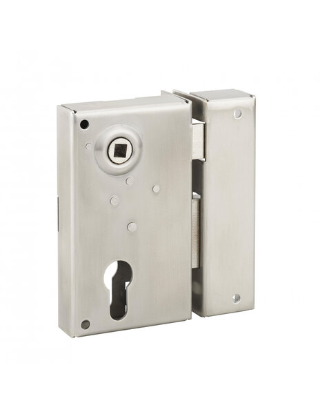 THIRARD - Boitier de serrure verticale en applique double entrée à fouillot pour portail  droite  axe 45mm  73x125mm  inox