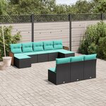 vidaXL Salon de jardin 10 Pièces avec coussins noir résine tressée