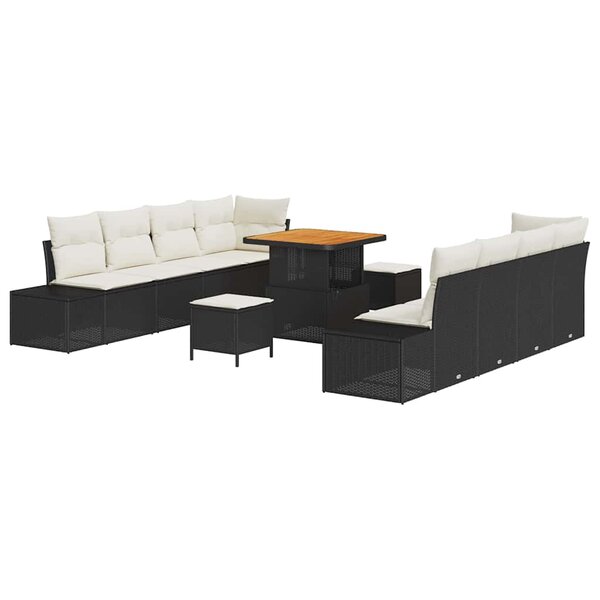 vidaXL Ensemble de canapé de jardin avec coussin 11 Pièces Noir et Crème