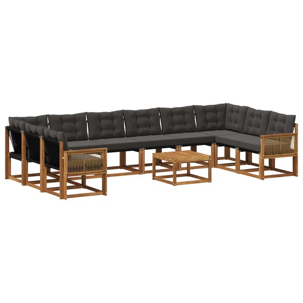 vidaXL Ensemble de canapés d'extérieur 11 Pièces Naturel et noir