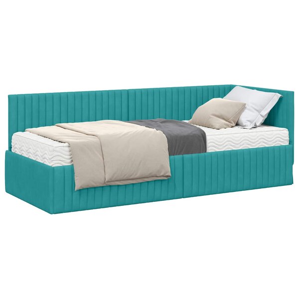vidaXL Cadre de lit d'angle avec matelas 2 Pièces Turquoise Velours