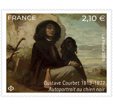 Timbre - Gustave Courbet - Autoportrait au chien noir - Lettre Prioritaire