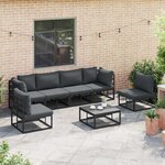 vidaXL Ensemble de canapé de jardin avec coussin 7 Pièces Noir Aluminium