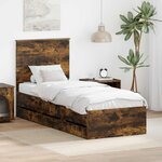vidaXL Cadre de lit avec tiroir Chêne fumé 75 x 190 cm Bois Ingénierie
