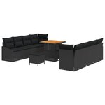 Ensemble de Canapé de Jardin vidaXL 11 Pièces avec Coussins Noir Rattan Poly Acacia