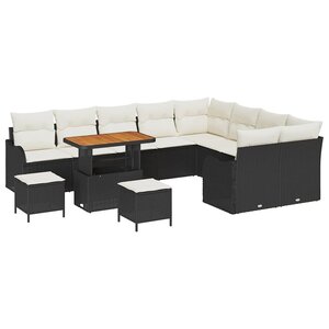 vidaXL Ensemble de canapé de jardin avec coussin 12 Pièces Noir et Crème