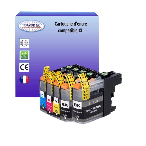 T3AZUR- 5x Cartouches compatibles avec Brother LC123XL pour Brother MFC-J470DW  MFC-J4710DW  MFC-J650DW MFC-J6520DW