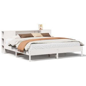 vidaXL Lit bibliothèque sans matelas blanc 200x200 cm bois pin massif