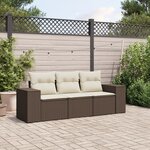 vidaXL Salon de jardin avec coussins 3 Pièces marron résine tressée