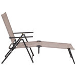 Bain de soleil pliable transat inclinable 5 positions chaise longue grand confort avec accoudoirs dim. 152L x 65l x 100H cm métal époxy textilène sable