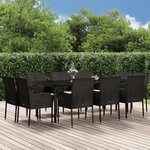 vidaXL Ensemble à manger de jardin 11 Pièces coussins noir résine tressée
