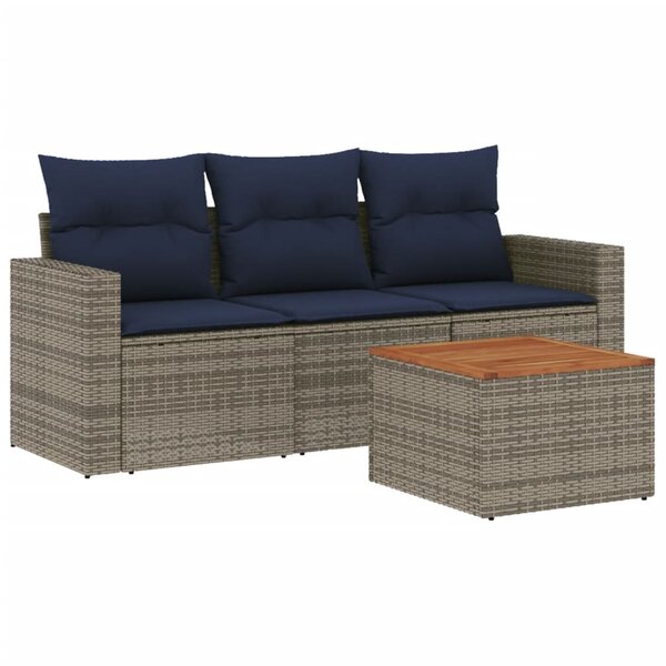 vidaXL Salon de jardin 4 Pièces avec coussins gris résine tressée