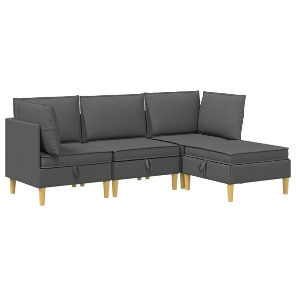 vidaXL Canapé modulaire avec rangement 4 Pièces Gris foncé Tissu
