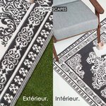 Tapis extérieur terrasse réversible - Tapis de jardin imperméable résistant UV - Motif persan - Noir - 119x186 cm - HOMESCAPES