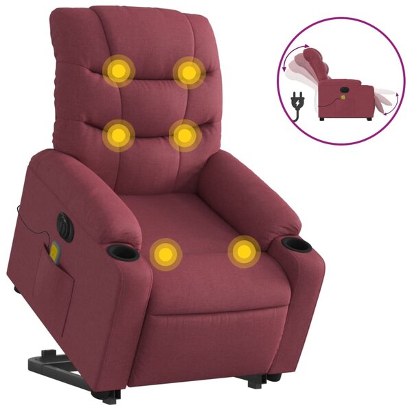 vidaXL Fauteuil inclinable de massage électrique Rouge bordeaux Tissu