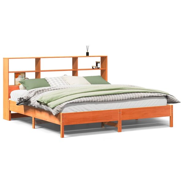 vidaXL Lit bibliothèque sans matelas cire marron 180x200 cm pin massif