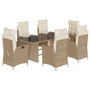 vidaXL Ensemble à manger de jardin et coussins 7 Pièces beige poly rotin