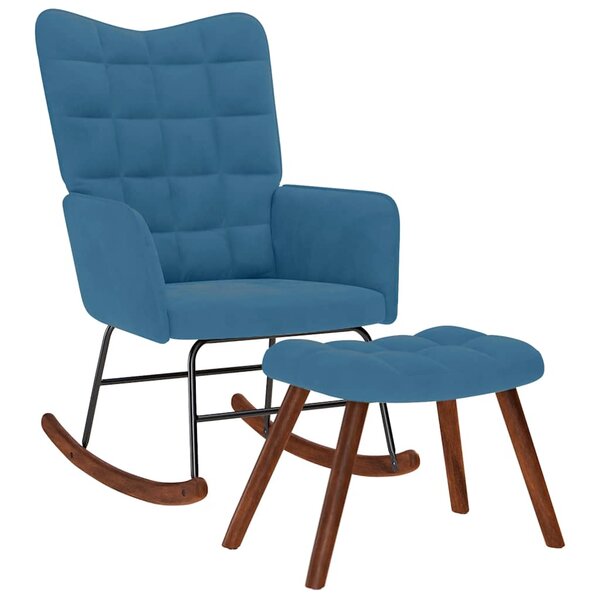 vidaXL Chaise à bascule avec repose-pied bleu velours