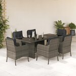 vidaXL Ensemble à manger de jardin et coussins 7 Pièces gris rotin