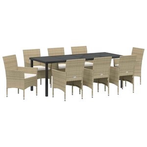 vidaXL Ensemble de salle à manger pour jardin 9 Pièces Beige polyrotin