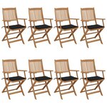 vidaXL Chaises pliables de jardin lot de 8 avec coussins Bois d'acacia